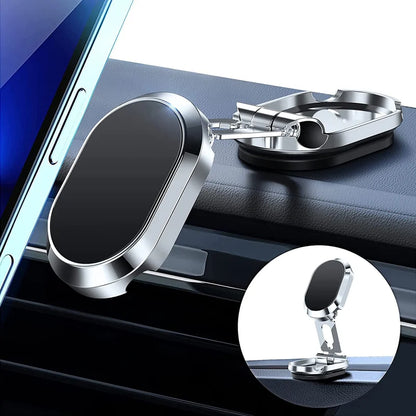 "360° Rotating Magnetic Car Phone Holder: Adjustable and Foldable"