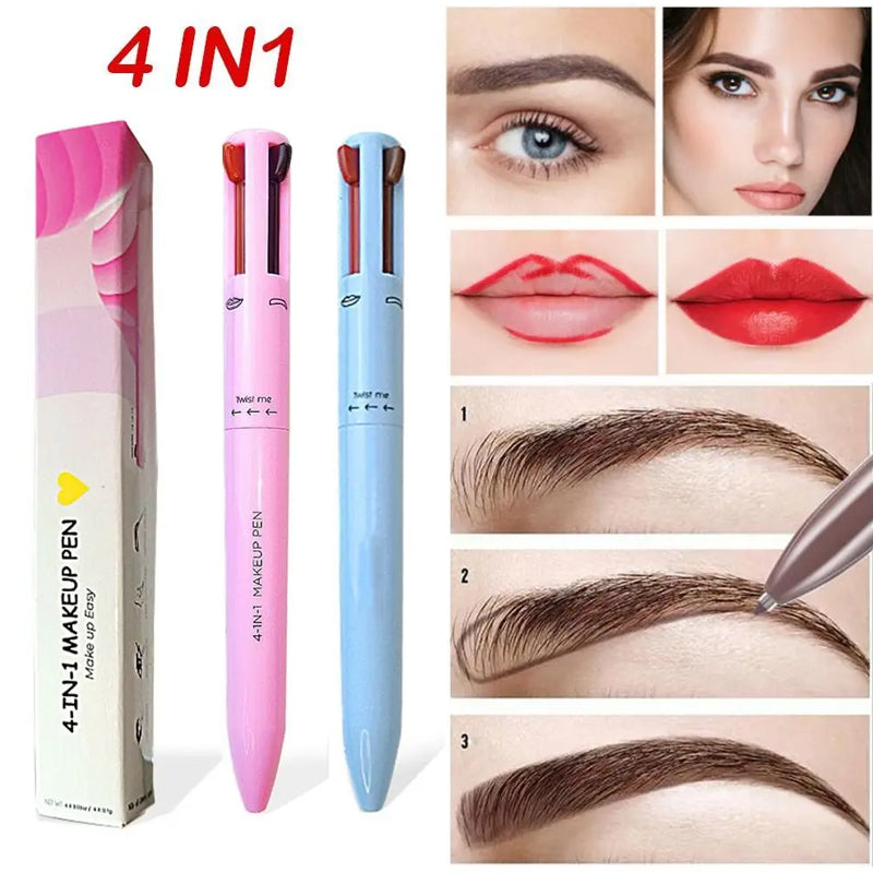 4-in-1 Makeup Pen: Eyeliner, Eyebrow Pencil, Highlighter, Waterproof Cosmetics   [100% Original Quality]