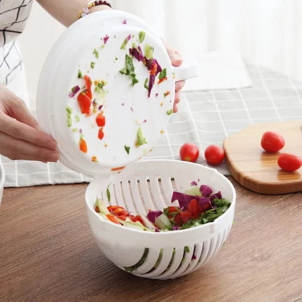 Salad Cutter Bowl Wooden Base Upgraded Vegetable Cutter Bowl For Salad