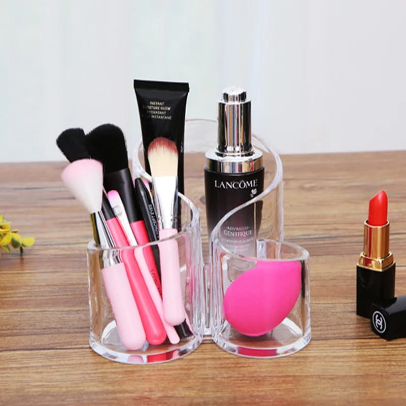 3 COMPARTMENTS Cosmetic Makeup Organizer Transparent Acrylic Lipstick Holder Display Stand