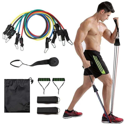 "11-Piece Resistance Bands Set: Versatile Fitness Equipment for Portable Workouts"