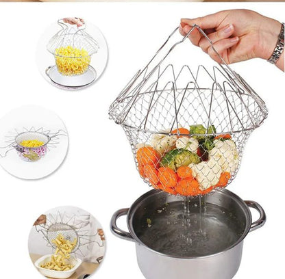 Multi Functional Foldable Rinse Basket, Chef Basket Drainer, Magic Basket Mesh