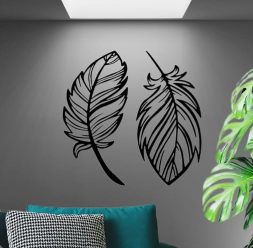 BIRD FEATHER 2 PCS SET WOODEN WALL DECORATION.