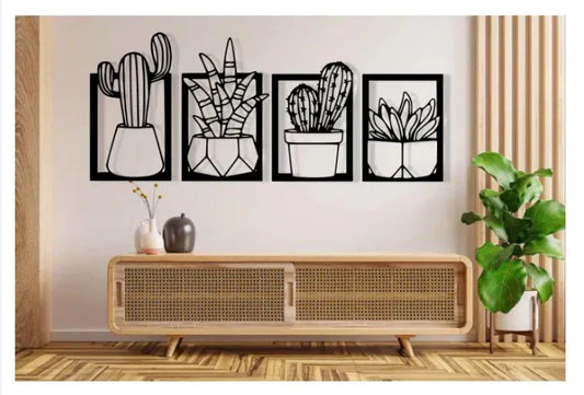 Plants 4 Pcs Set Wooden Wall Decoration.