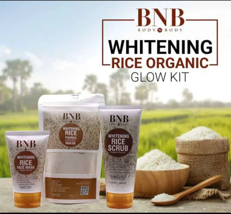 BNB Brightening Glow Kit Rice Scrub Face Wash + Mask (Pack Of 3) [100% Original Quality]