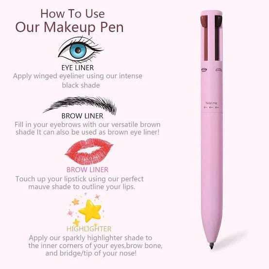 4-in-1 Makeup Pen: Eyeliner, Eyebrow Pencil, Highlighter, Waterproof Cosmetics   [100% Original Quality]