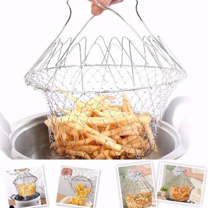 Multi Functional Foldable Rinse Basket, Chef Basket Drainer, Magic Basket Mesh