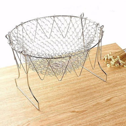 Multi Functional Foldable Rinse Basket, Chef Basket Drainer, Magic Basket Mesh